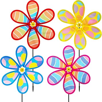 Garden Windmill, 4PCS Whirligigs Windmill, DIY Pinwheel, Colorful Pin Wheel, Fabric Windmill Wheel, Outdoor Courtyard Lawn Decoration Wind Spinner Colorful