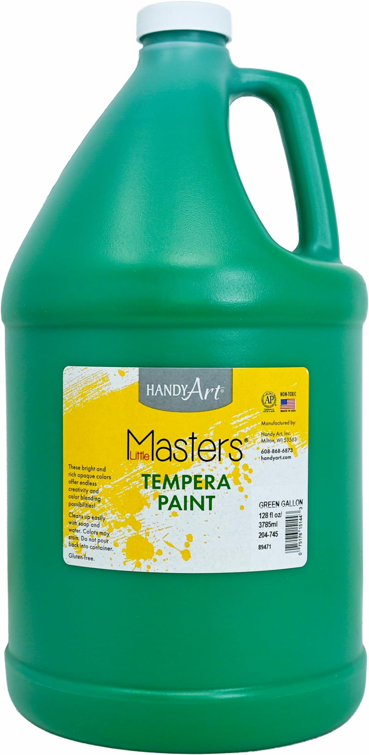 Handy Art Little Masters Tempera Paint, Green, Gallon 128 oz Bottle, Bright & Mixable, High Opacity, Washable Colors for Classroom, Students, Kids, Young Artists, Safe & Non-Toxic, Made in USA