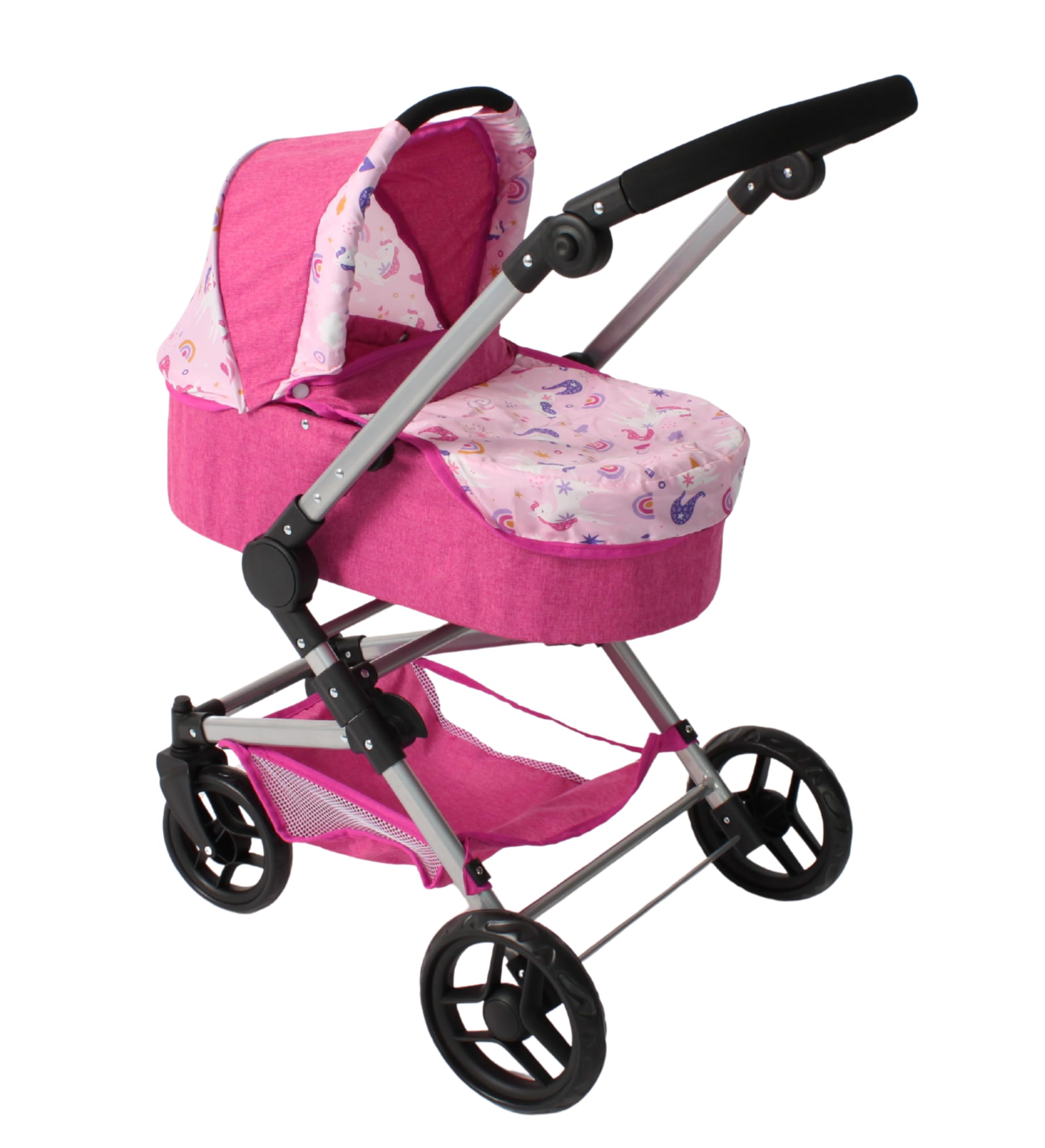 Bayer Chic 2000 - Passeggino per bambole Fides, set di passeggino 3 in 1 composto da navicella, seggiolino sportivo e seggiolino auto, unicorno, rosa