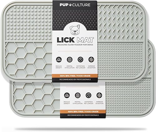 Pup Culture Alfombrilla para lamer perros (paquete de 2), almohadilla de alimentación para mascotas ansiosas y 4 rompecabezas diferentes para
