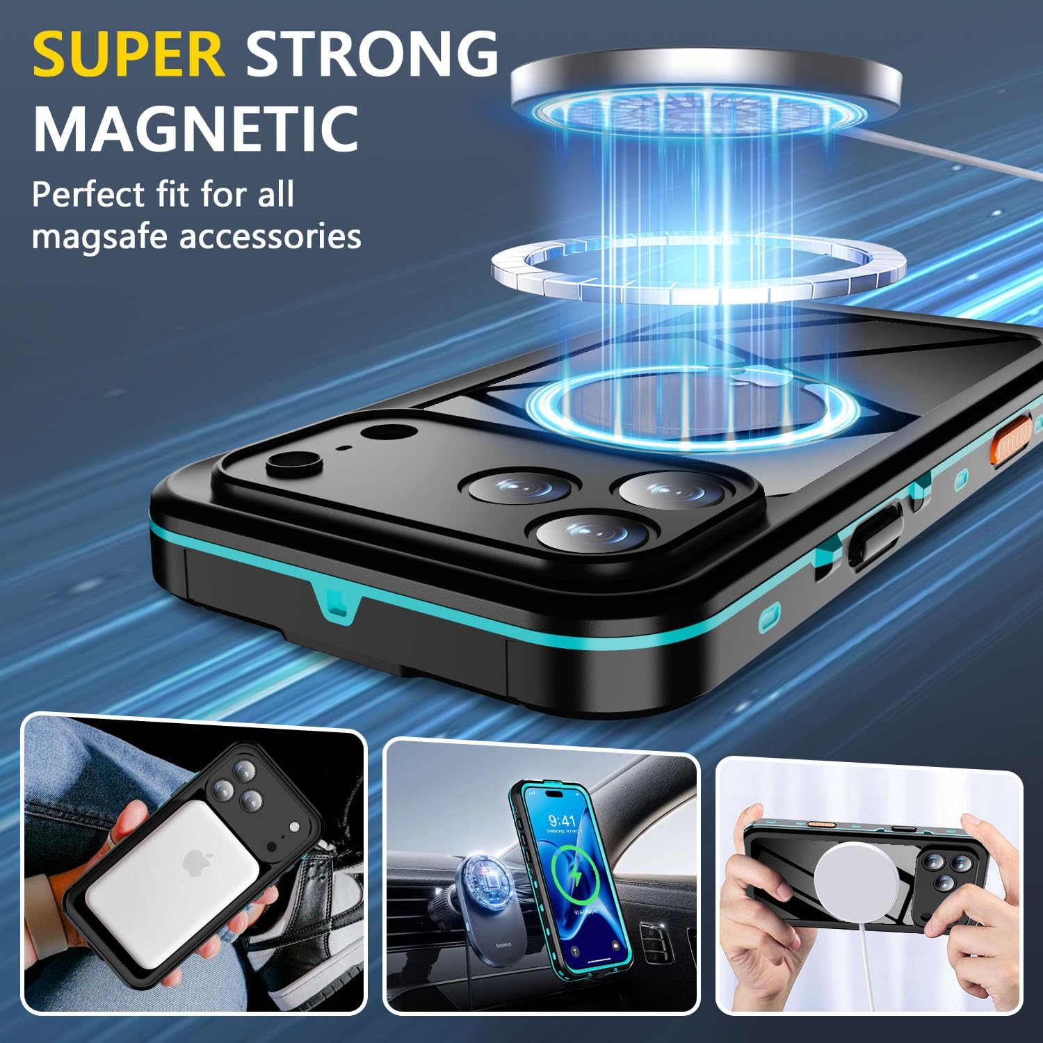 Magnetic for iPhone 17 Pro Case - IP68 Waterproof, Built in Lens &Screen Protector, 12FT Military Drop Proof, Dust Proof, Full Body Protection Shockproof Phone Cover Turquoise