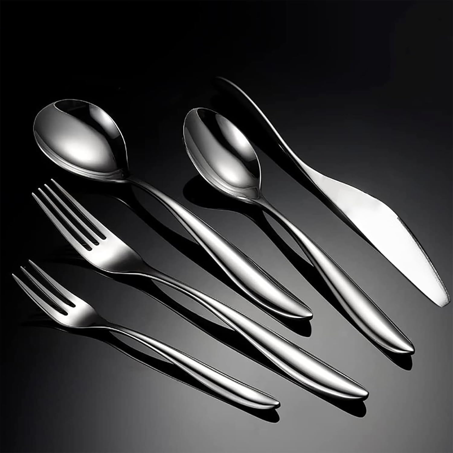 10-Piece Exquisite Silverware Set, Stainless Steel Flatware Set, Cutlery Set for 2, Fork Spoon Knife Set Eating Utensils Tableware Set for Kitchens, Dishwasher Safe (10pcs,Set 1)