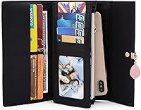 Vista 42 de UTO - Cartera pequeña RFID de piel sintética con dije de hoja, cierre de cremallera y tarjetero.