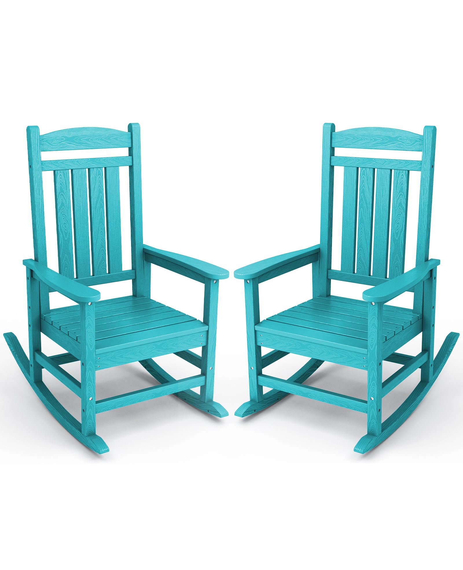 KINGYES Outdoor Rocking Chair Set of 2, High Density Polyethylene Patio Rocking Chairs with 330lbs Support for Adults, Aruba Blue