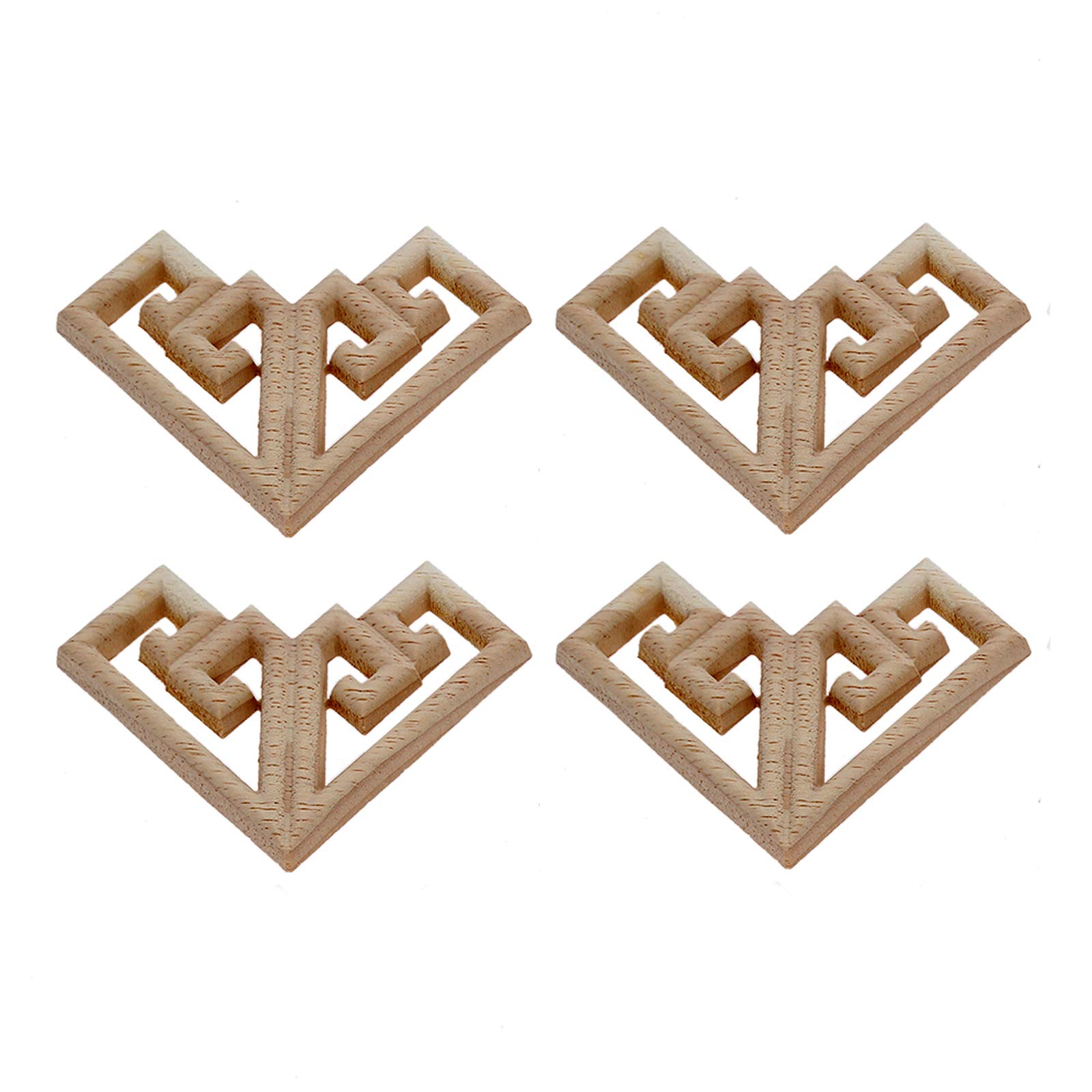 MUXSAM Wood Carved Appliques Onlays, 4-Pack Unpainted Corner Wooden Carvings Embellishments for Mirror Dresser Vanity Cabinet Mantel Picture Frame Update Furniture Decals, 6.5x6.5cm/2.56x2.56in