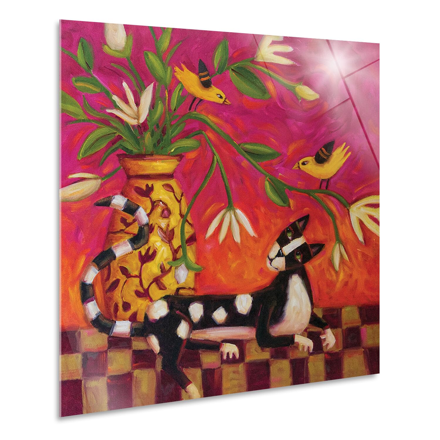 Toile Les pinsons chantent au Chat Cindy Revell tableau acrylique 35x35