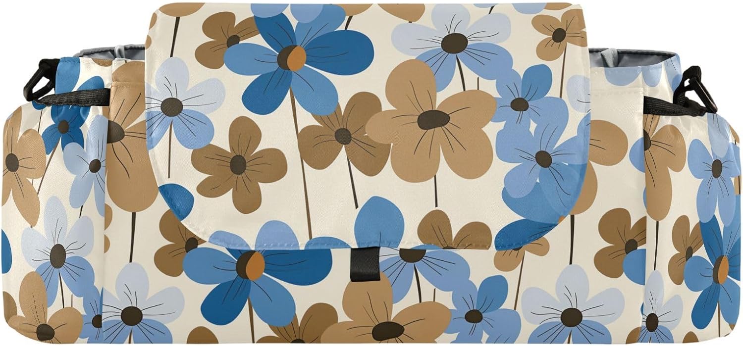 Blue Brown Retro Flowers baby stroller organizer bag stroller diaper caddy straps accesorios para carro de ni?os para frio accesorios para