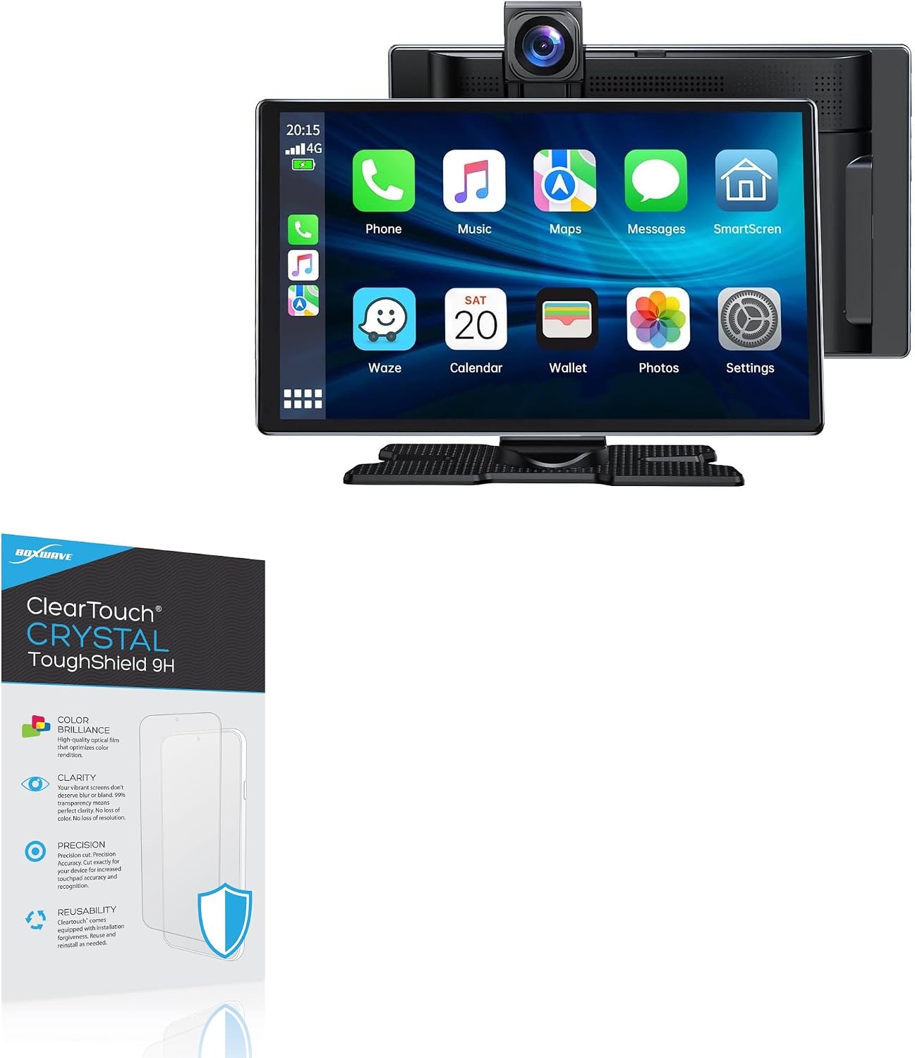 BoxWave Screen Protector Compatible with HOTPEAK Wireless CarPlay & Android Auto (9 in) - ClearTouch Crystal ToughShield 9H (2-Pack), Clear 9H Tough Flexible Film Screen Protector