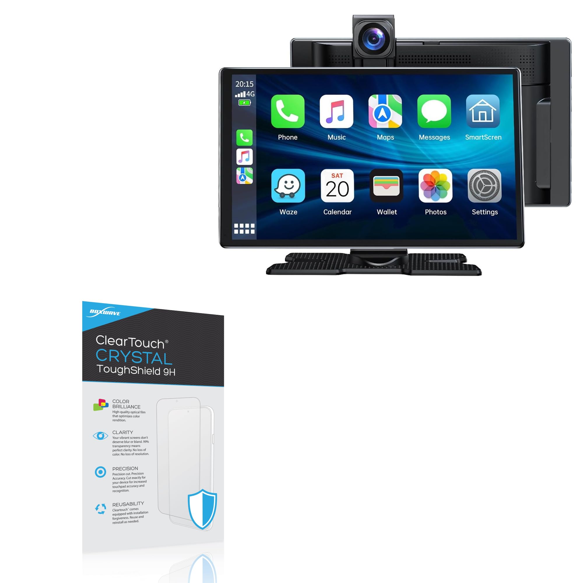 BoxWave Screen Protector Compatible with HOTPEAK Wireless CarPlay & Android Auto (9 in) - ClearTouch Crystal ToughShield 9H (2-Pack), Clear 9H Tough Flexible Film Screen Protector