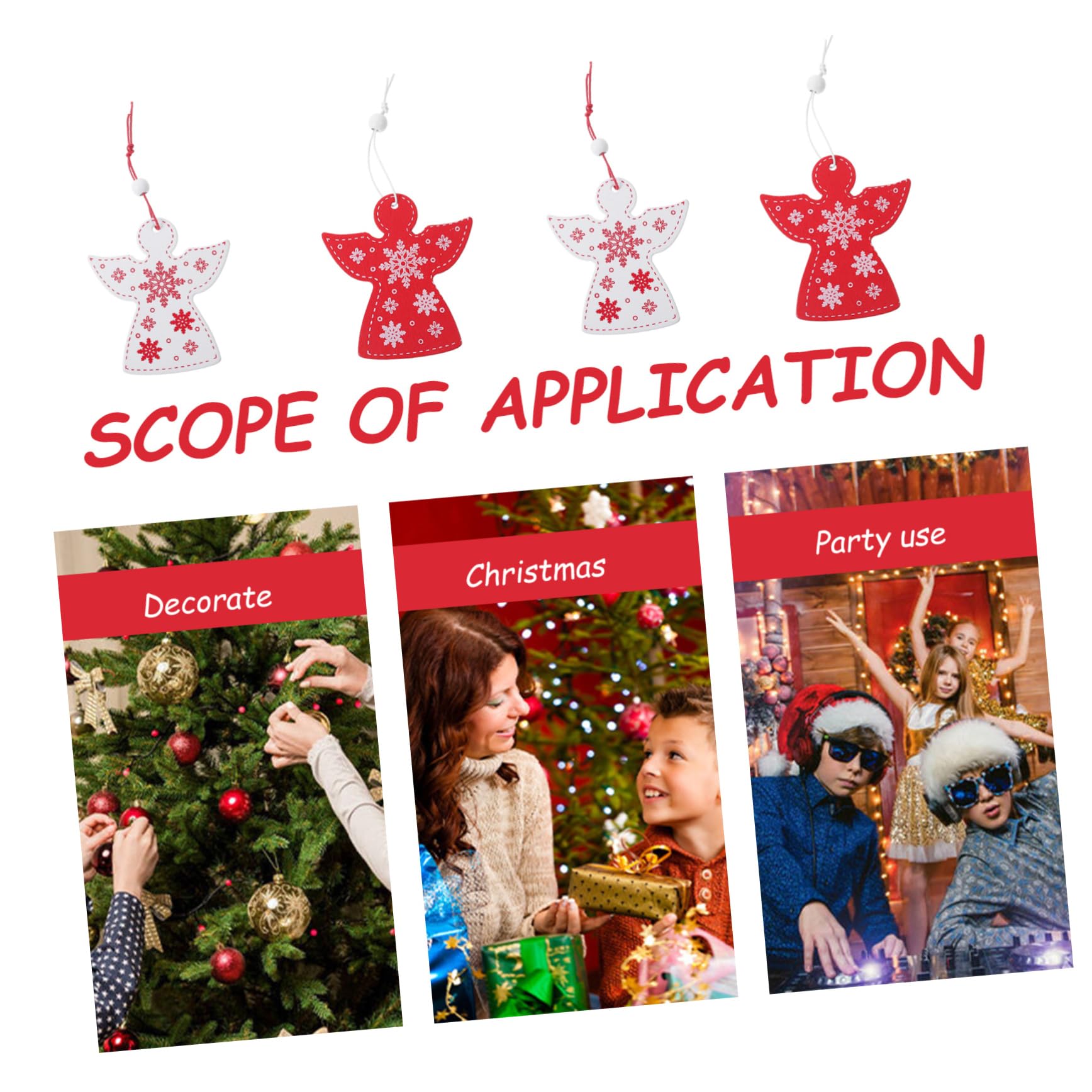 SEWACC 60piezas Adornos Navideños De Ángel De Madera para Decoración De Árbol De Rojo y Colgantes para Casa y Jardín Navidad