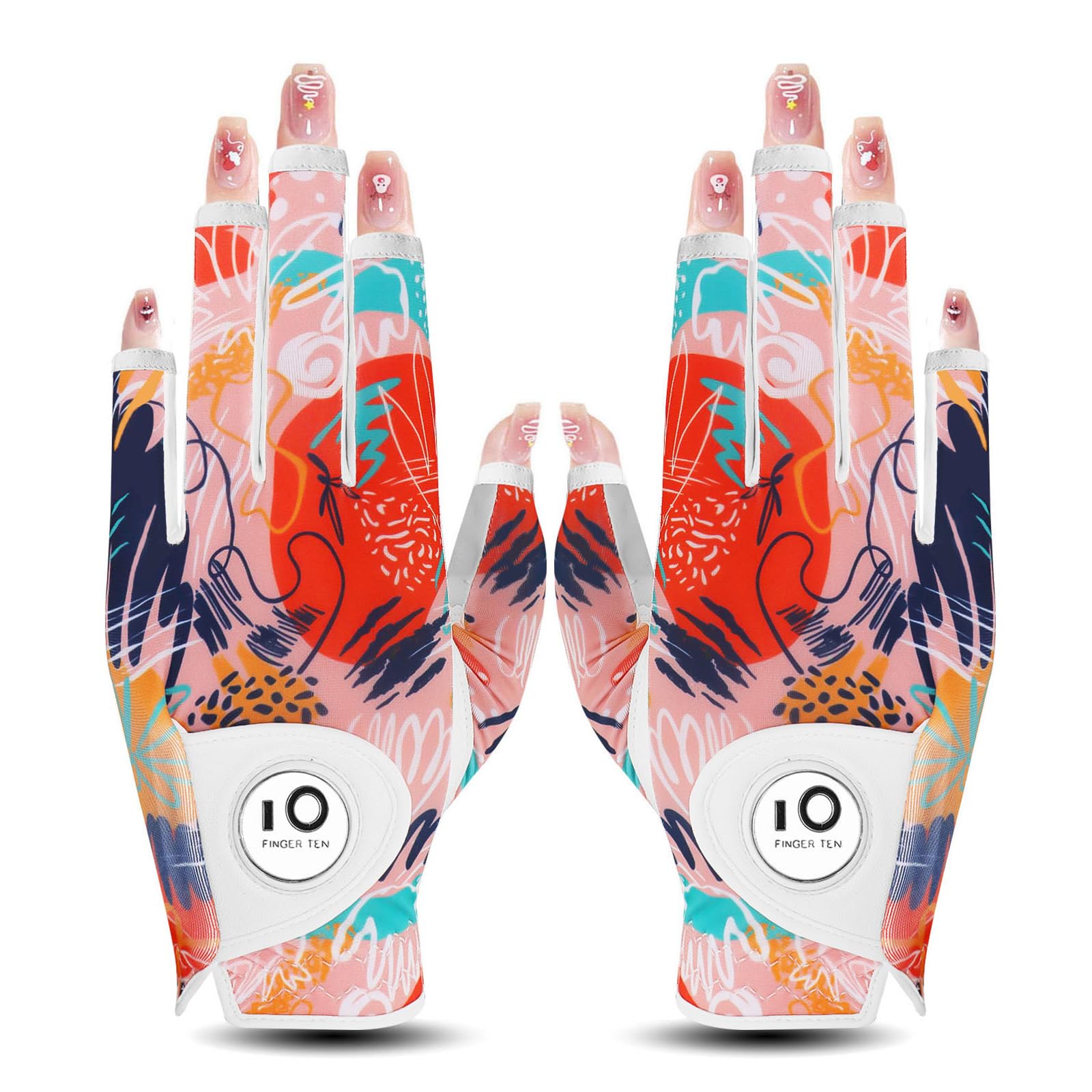 Golf Gloves Ladies Pair for Left and Right Hand Leather,Golf Gloves for Women Weathersof Comfortable (Red-Half Finger, Medium) — image 1