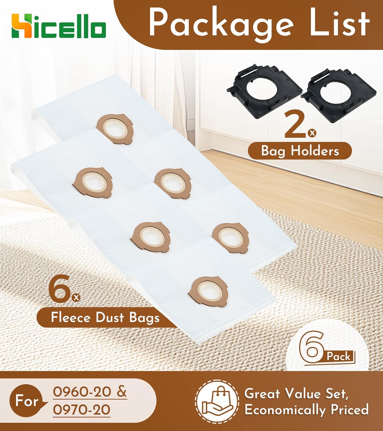 6 Pack 49-90-2016 Fleece Dust Bags Compatible with Milwaukee 0960-20 M12 & 0970-20 M18 PACKOUT Vacuum | Reusable 600D | Fits M12 FUEL 1.6 Gal & M18 FUEL 2.5 Gal Wet/Dry Vac (0960-21) with 2 Holders