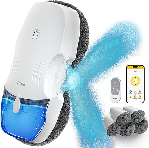 FMART Robot limpiador de ventanas, robot de limpieza de ventanas de cuerpo ultrafino de 2.953 in, limpiador automático inteligente de doble cruz