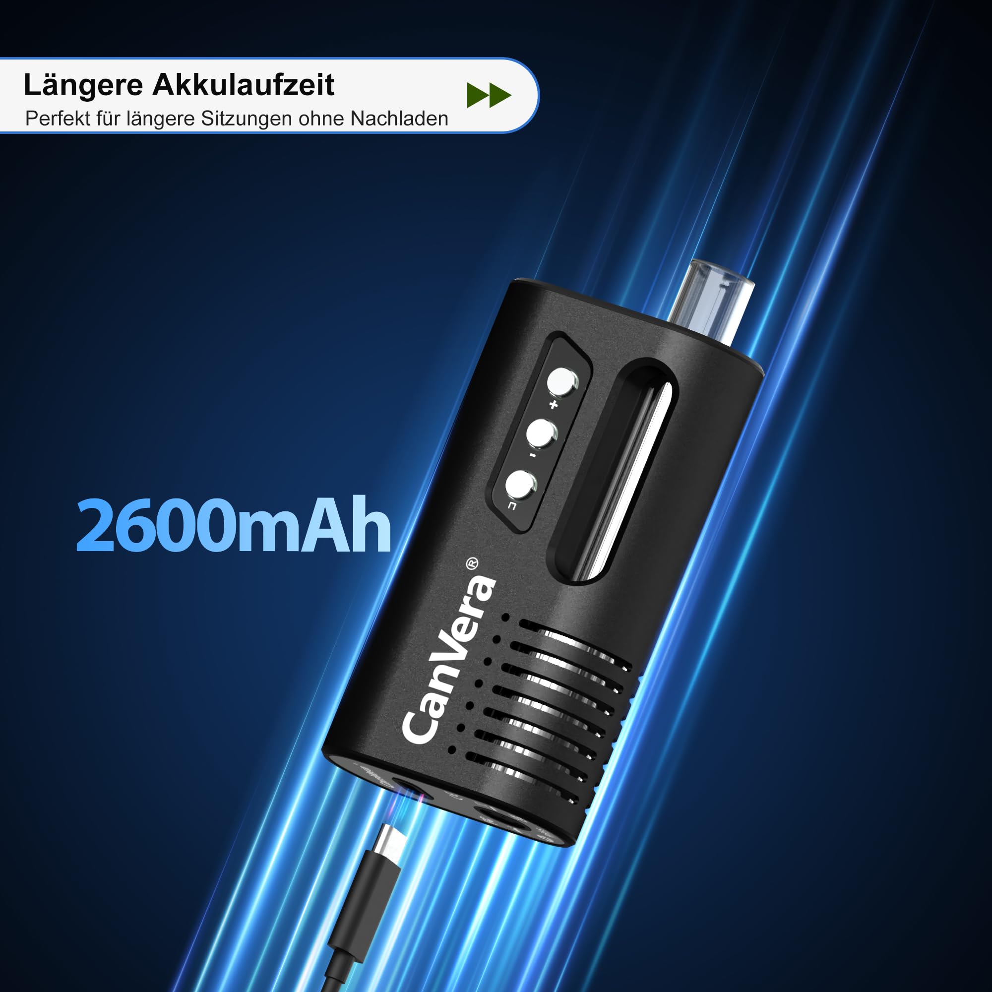 Vaporizer Cannabis | CanVera Kräuter Verdampfer | Konvektion Technologie | Temperatur 50-220℃ | Einstellbare Sessionzeit 5-13 Min. | Glasmundstück Vapo-rizer | Keramik Kammer | USB-C