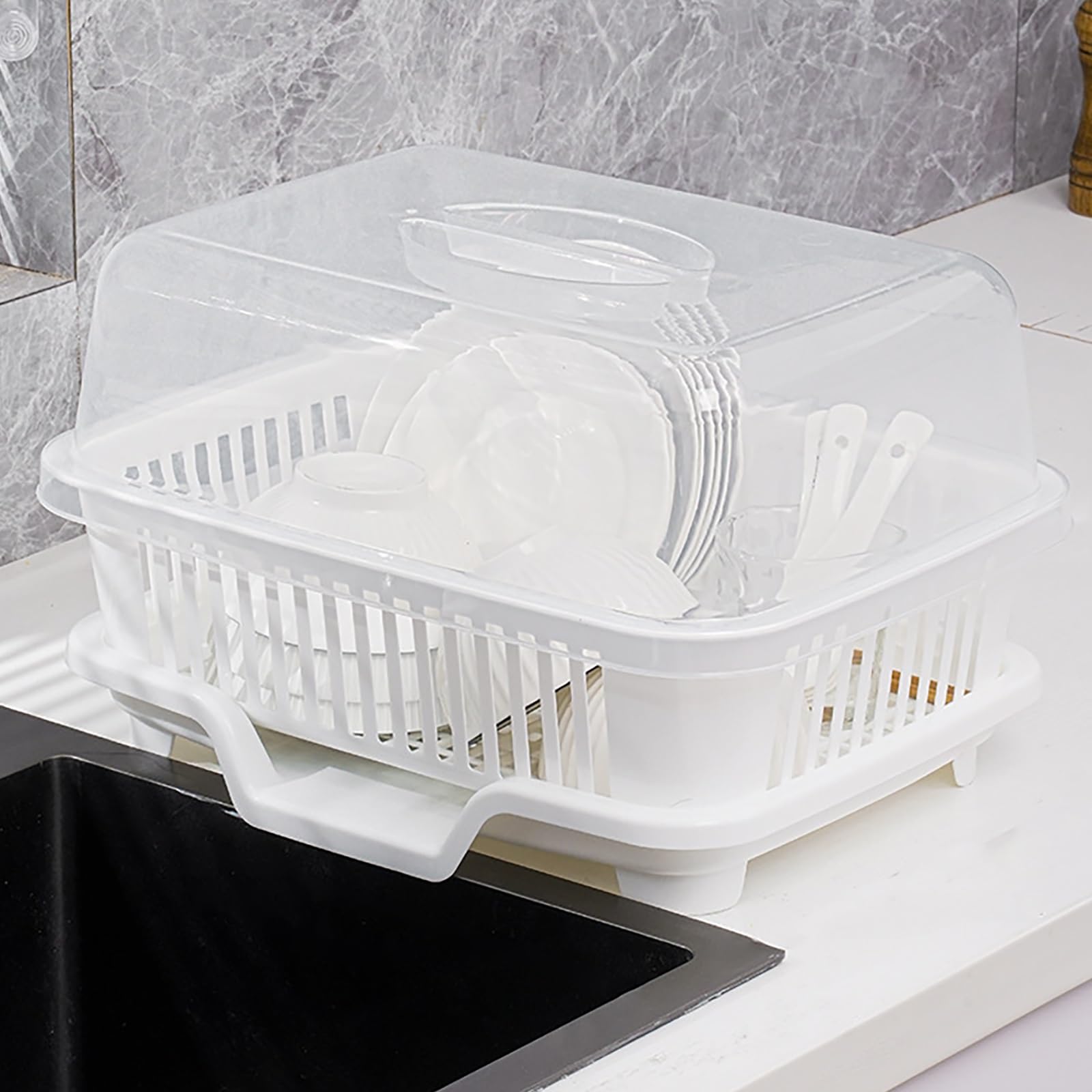 AVkgwrtb Dish Drying Rack, Multicolor Space Saving Dish Drying Rack With Drainboard And Utensil Holder(White)