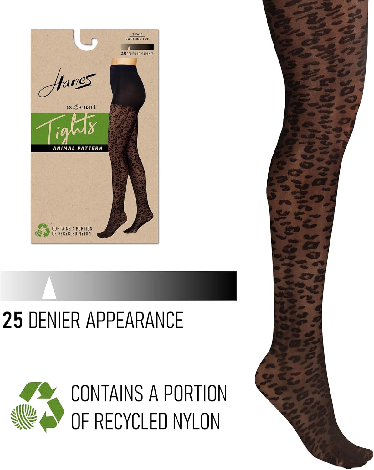 Hanes EcoSmart Women's Leopard Animal Print Fashion, No Dig Wide Waistband, Sheer Toe, Tights - Image 3