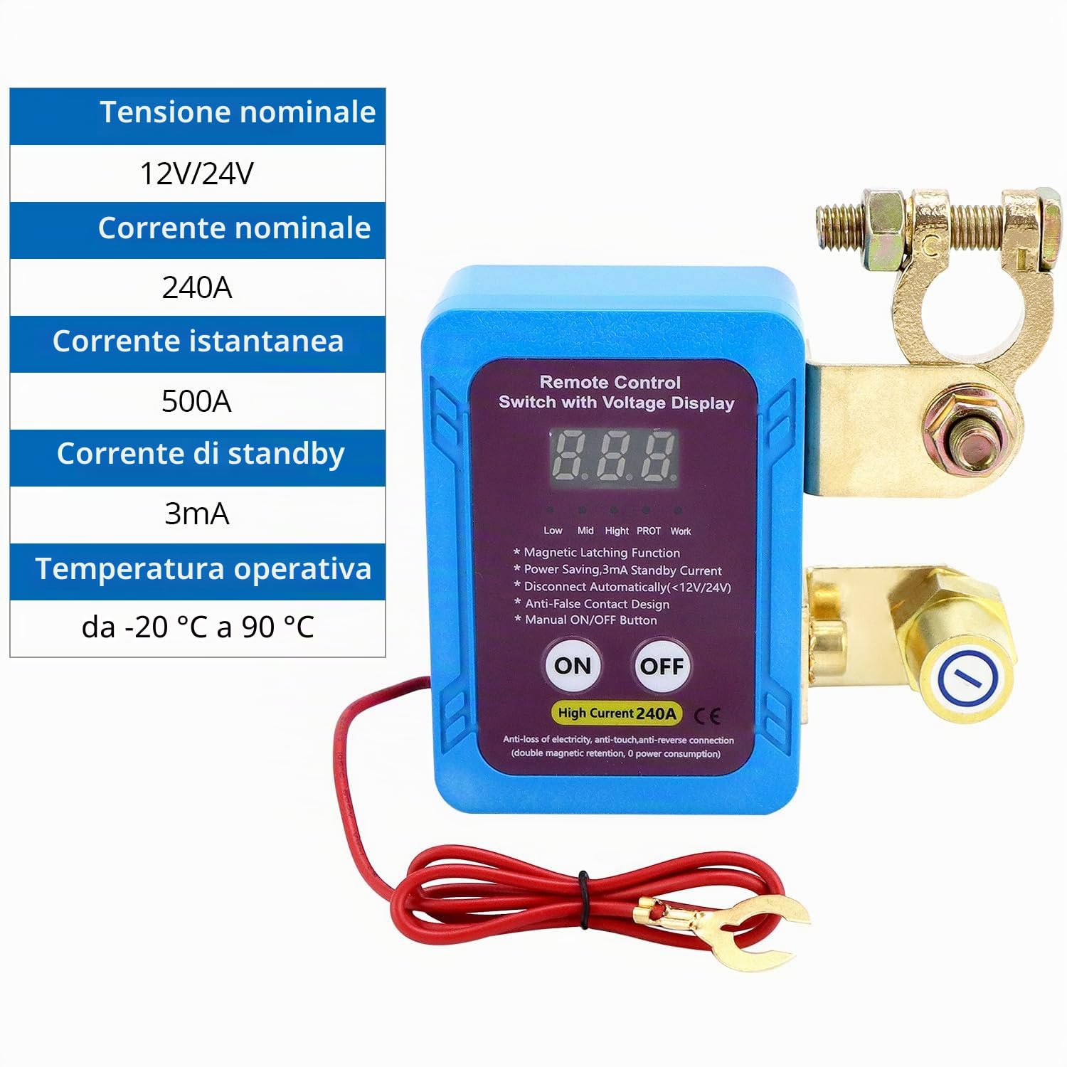 QWORK® 12V 240A stacca batteria per auto con display digitale, sezionatore Auto Remoto con 2 telecomandi, per camion, auto, camper