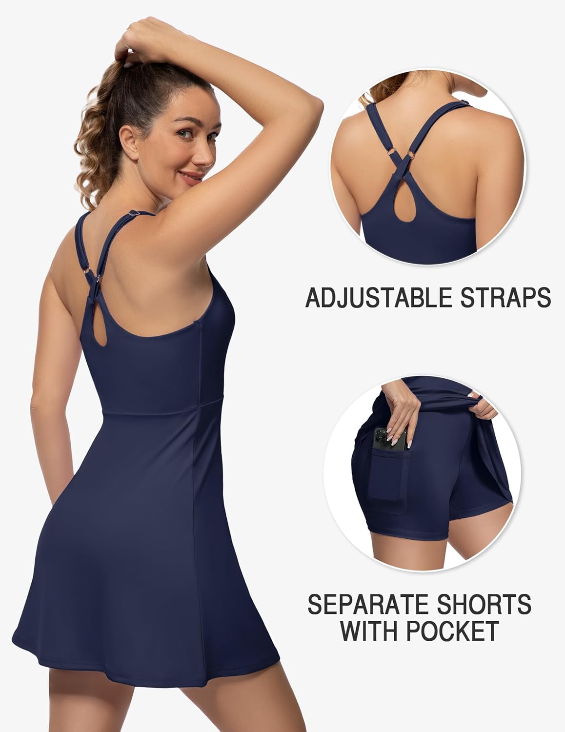 Tennis Dress for Women Athletic Golf Dress with Shorts and Pockets Backless Workout Dress with Adjustable Straps - Image 4