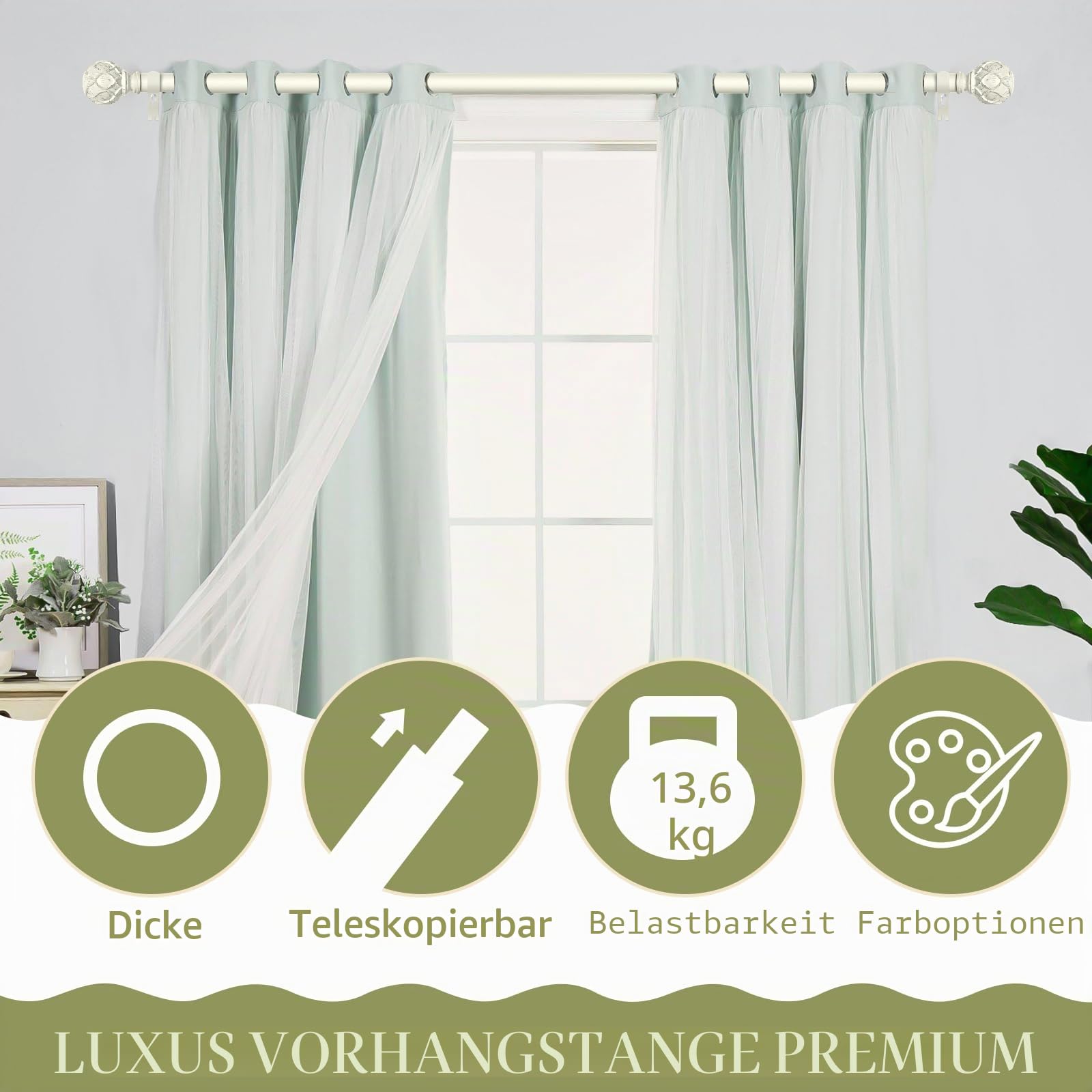 TANGWIN Weiße Landhaus-Gardinenstangen für Fenster: 91,4–223,5 cm, robuste, verstellbare Gardinenstange für Schlafzimmer, Wohnzimmer, Boho-Stil, dekorative rustikale Gardinenstangen mit texturiertem