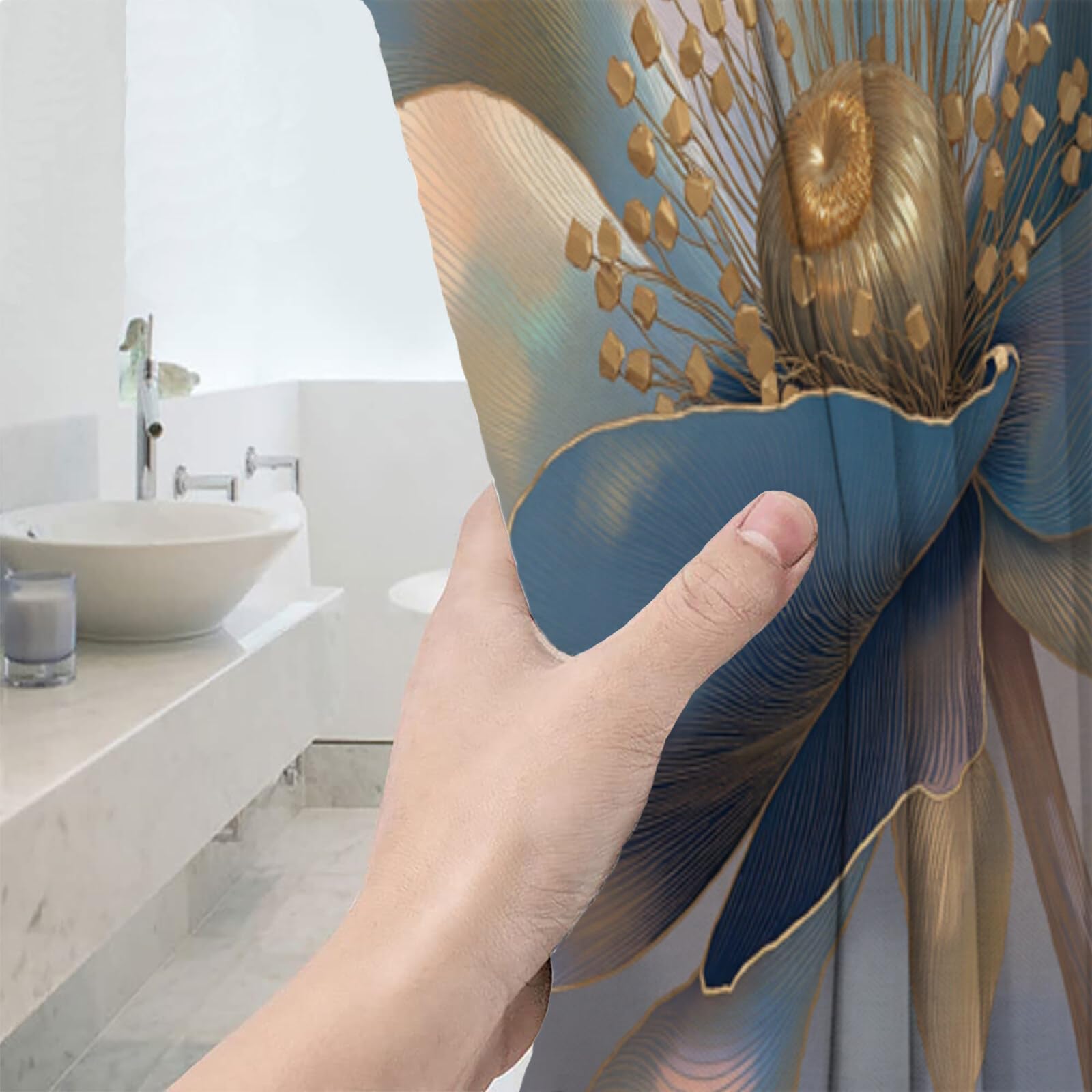Rideau Douche,Rideau Baignoire Lavable en Machine Rideaux Douche Tissus Lavable Rideau De Baignoire Lavable pour Salle De Bain Domicile Baignoire Famille,Anémone De Ligne,