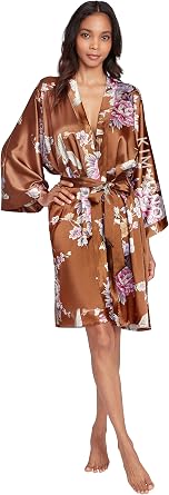 KIM+ONO Satin Short Kimono Robe for Women Bridal Gift, Maternity & Lingerie Robe, Bridesmaid, Machine Washable