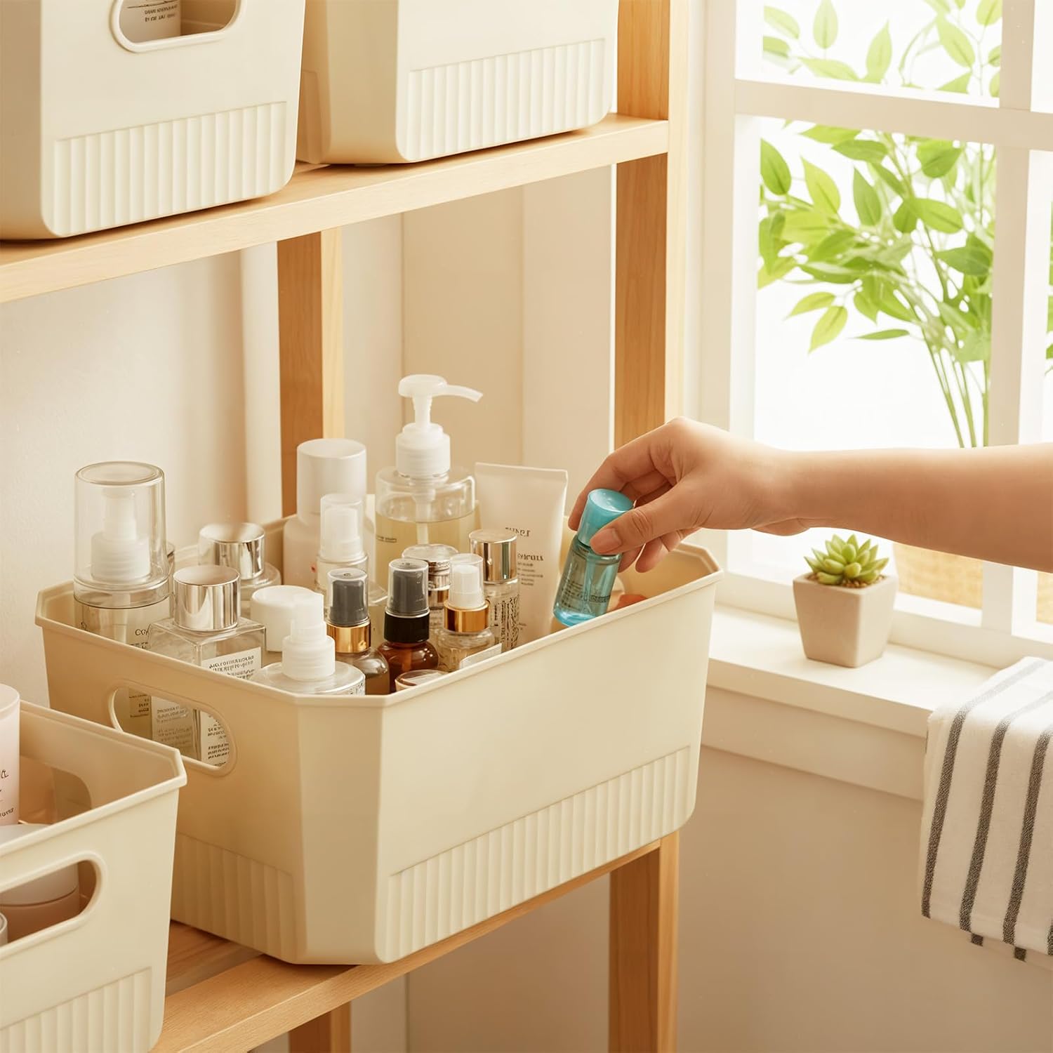 ANMINY 12PCS Plastic Storage Bins Containers with Lids, Large Storage Organization Bins Boxes, Lidded Plastic Storage Baskets for Closet Shelves Desktop, Ivory Lids, 2XL + 4L + 2M + 4S