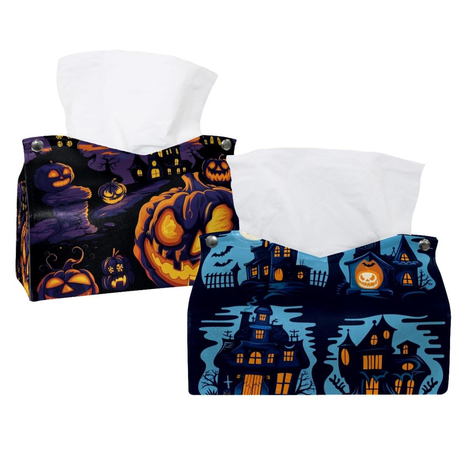 Boîte à mouchoirs en cuir Helloween : lot de 2 supports décoratifs pour maison et bureau