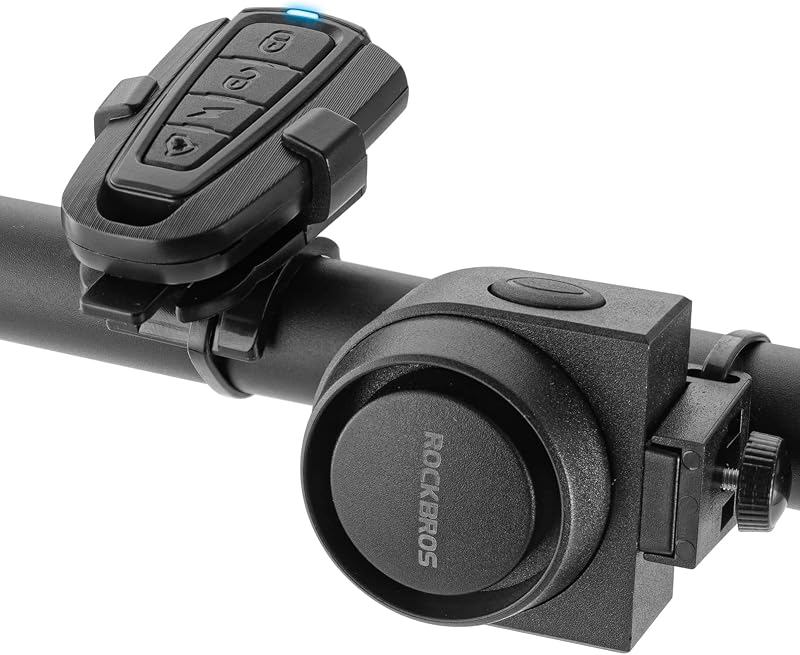 ROCKBROS Alarma de Bicicleta 115dB con Sensor de Movimiento de Vibración Remoto Antirrobo | IPX5 impermeable, control remoto inalámbrico, sistema de seguridad antirrobo por vibración, apto para motocicleta eBike