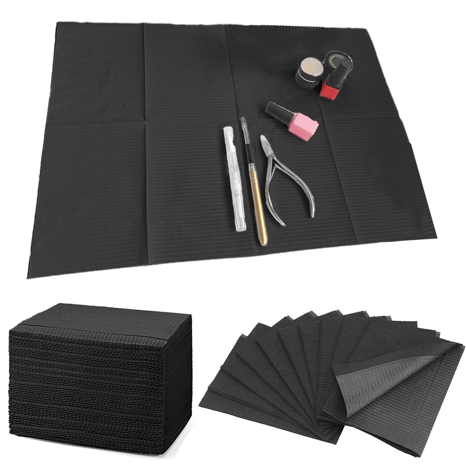 125 bavaglini dentali, colore nero, 45 x 33 cm, impermeabili, di alta qualità, per tatuaggi, per clinica dentale, stazione di tatuaggio, multiuso, Nero