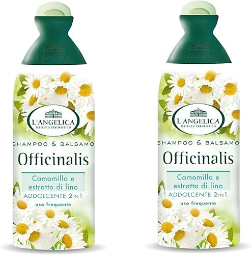 L'Angelica Champú "Officinalis" Calmante con Manzanilla y Extracto de Linaza 8.5 fl oz - 8.45fl.oz Paquete de 2 Importación Italiana