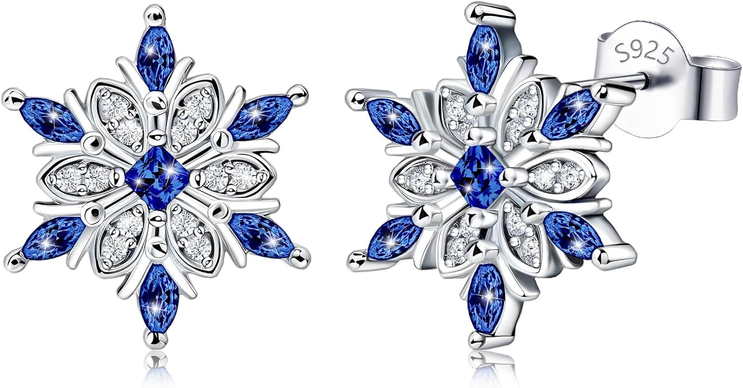 Sterling Silver Snowflake Earrings Studs Charms Hypoallergenic Fashion CZ Stud Jewelry Birthday Christmas Gift for Women - Image 7
