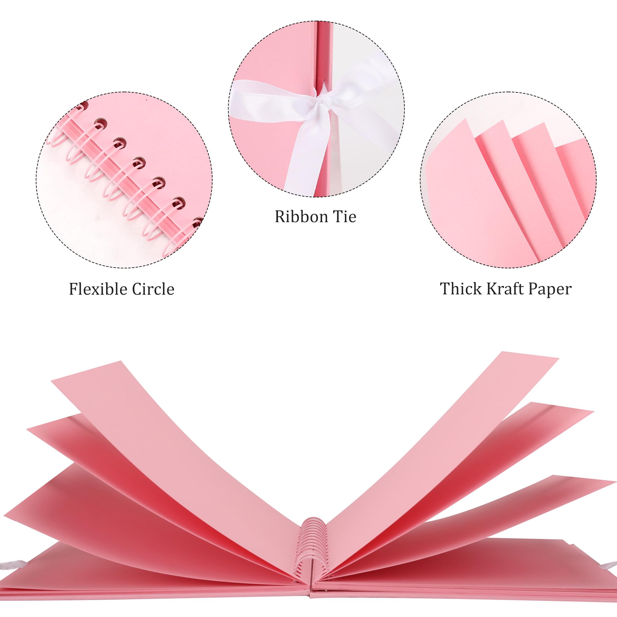 Álbum de recortes con 60 páginas de papel kraft grueso, 25,4 x 25,4 cm, color rosa, libro de recuerdos grande con esquinas de fotos para bebés, amantes de la familia, mascotas