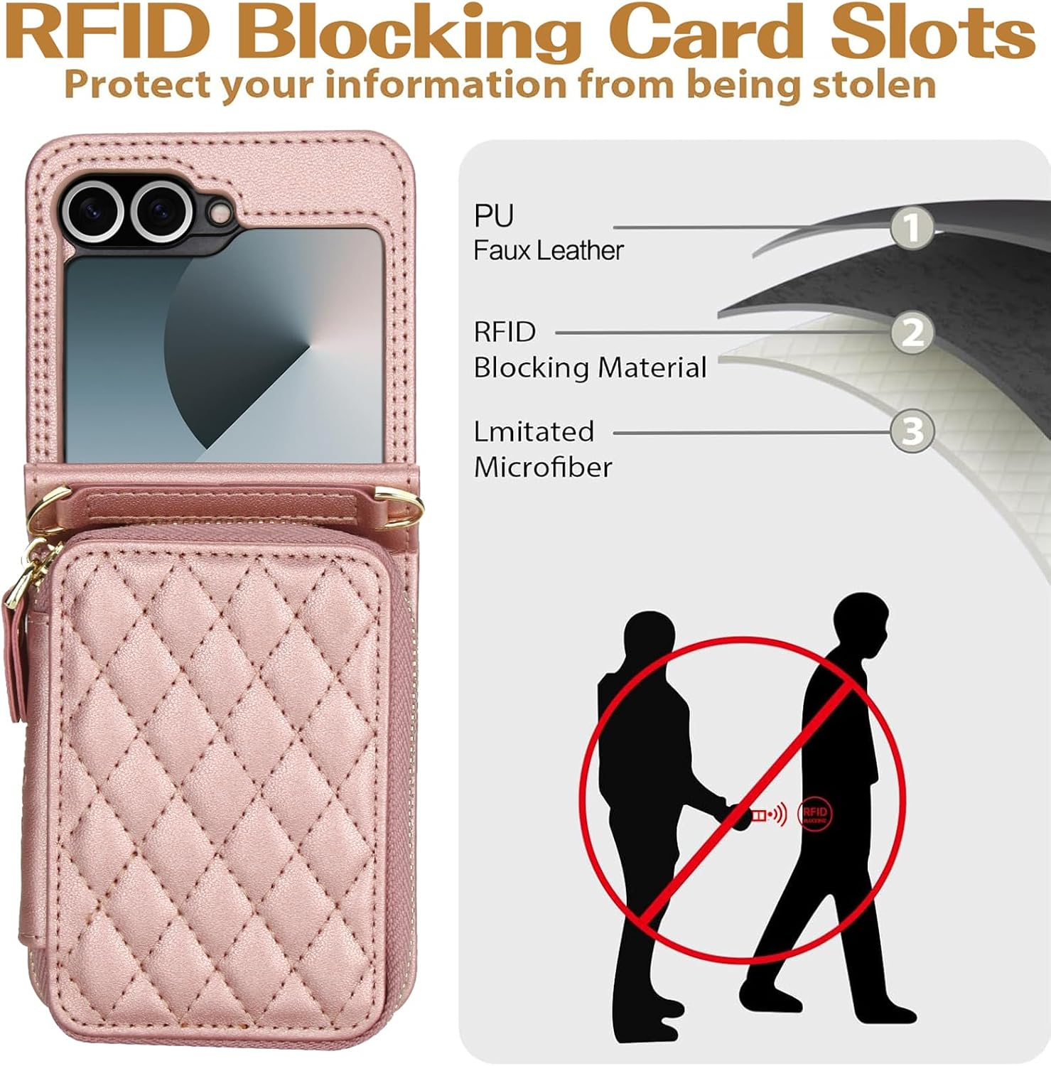 Asuwish Phone Case for Samsung Galaxy Z Flip 6/Z Flip 7 FE 5G Wallet Cell Cover with Wrist Crossbody Strap Stand RFID Blocking Credit Card Holder Slim Slot Z6 G Flip6 ZFlip Flip7 Women Girls Rose Gold