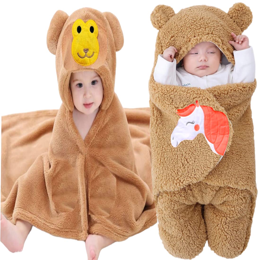 First Kick Baby Blankets New Born Combo Pack of Hooded Wrapper Sleeping