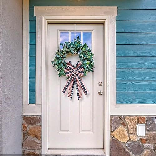 Miniatura 8 de ABTOLS Lazos patrióticos grandes para corona para puerta delantera, 4 de julio, rojo, azul, blanco, estrellas y rayas para corona, lazos patrióticos