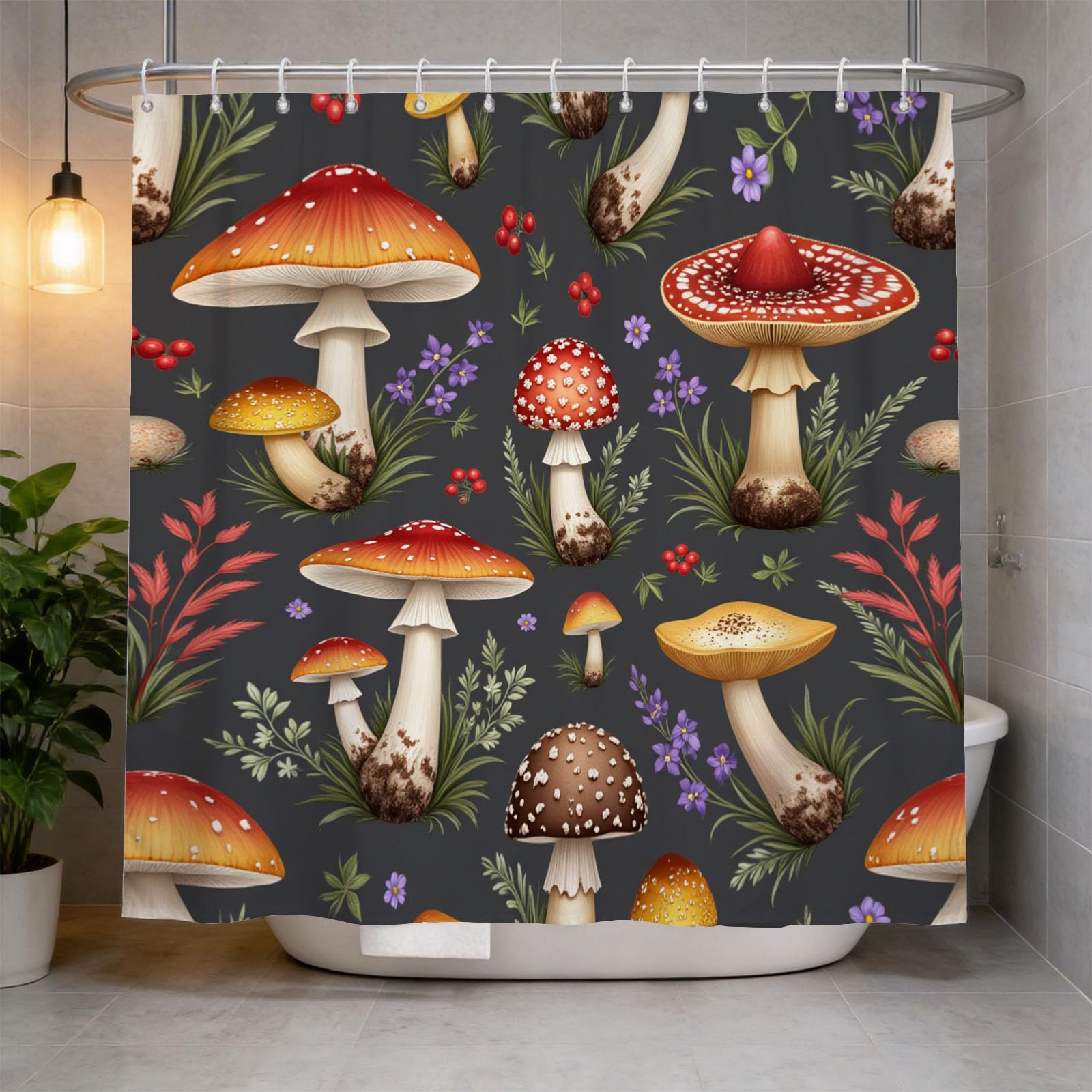 Hongduo 3D Multicolored Mushrooms Shower Curtain for Stalls Bathtubs Cartoon Bathroom Decor Shower Curtain Set Polyester Fabric Waterproof 180x200cm/71X79 Inch with Hooks