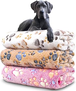 NXDZI 3 Pack Dog Blankets for Medium Large Dogs & Cats, Washable Soft Flannel Fleece 41x31 Inch Cute Paw Print Pet Throw
