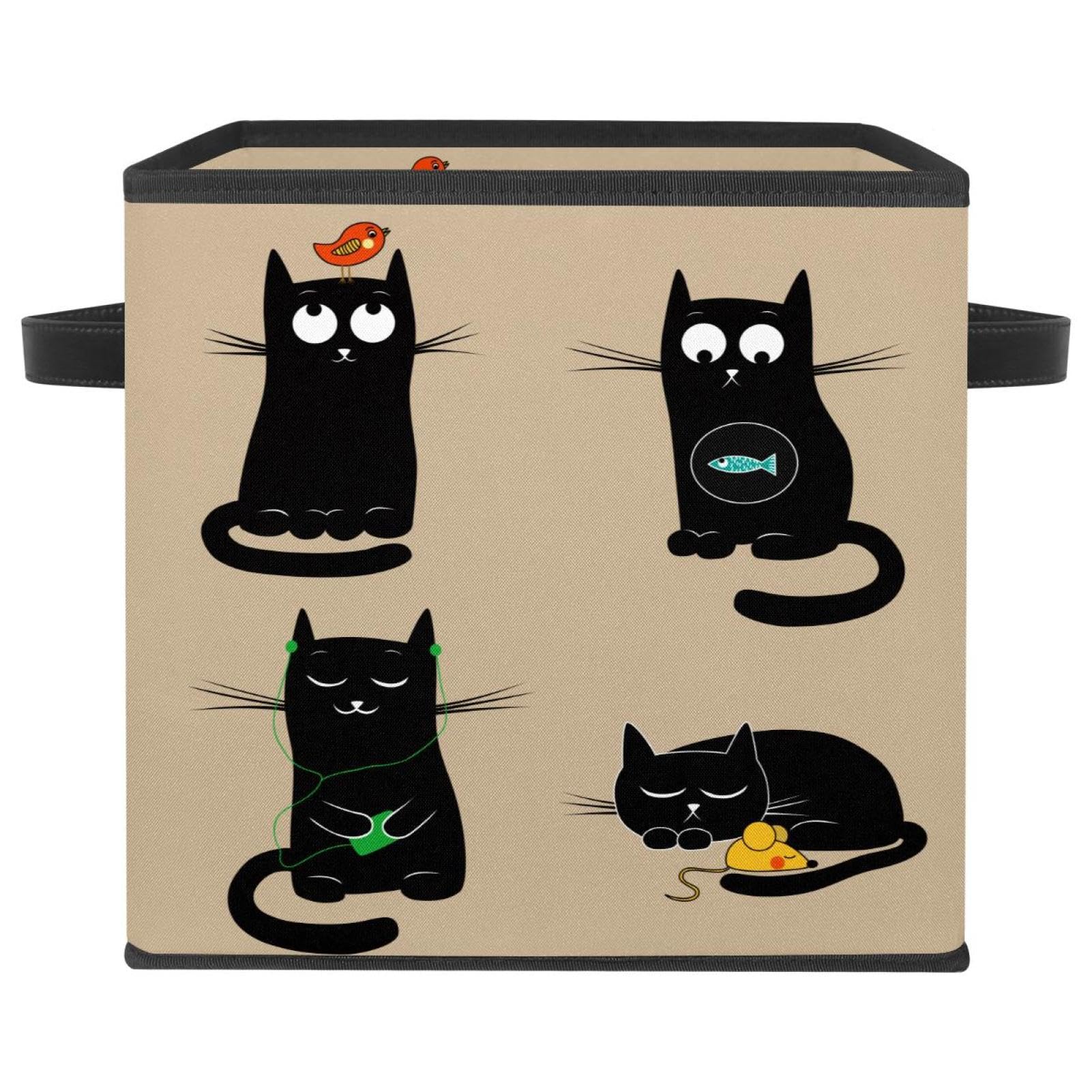 Organiseur pliable en tissu chat noir bac de rangement jouet