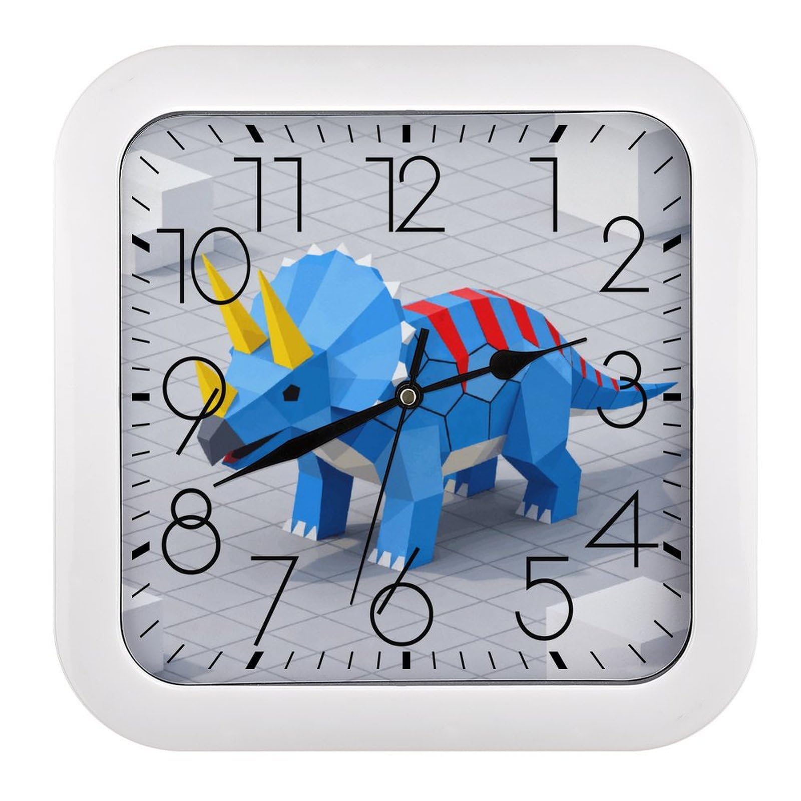 LZQPOEAS Dinosaur Patterns Square Wall Clock, 10.2 Inch Battery Operated Silent Non-Ticking Wall Clock, Square Analog Decorative Clock for Home Wall Art, Living Room, Bedroom, and Office