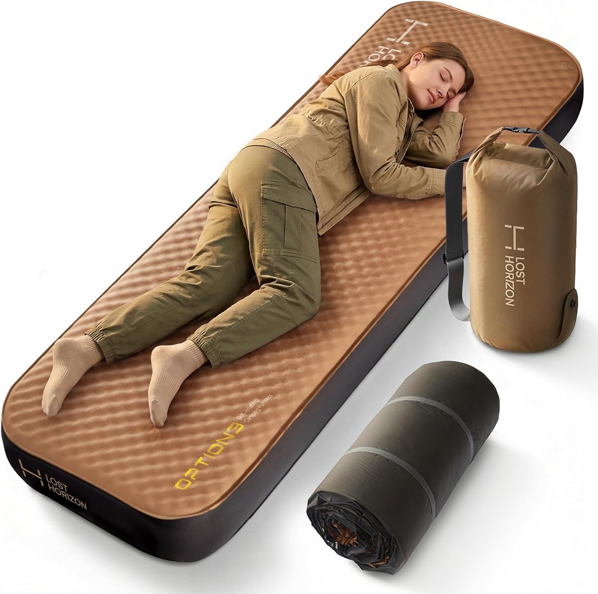 Opción 3 Colchón de espuma autoinflable para acampar, cuna, 4,5" | Comodidad de aire y espuma, firmeza ajustable, aislamiento R13, preparado para todas las estaciones, colchoneta para dormir