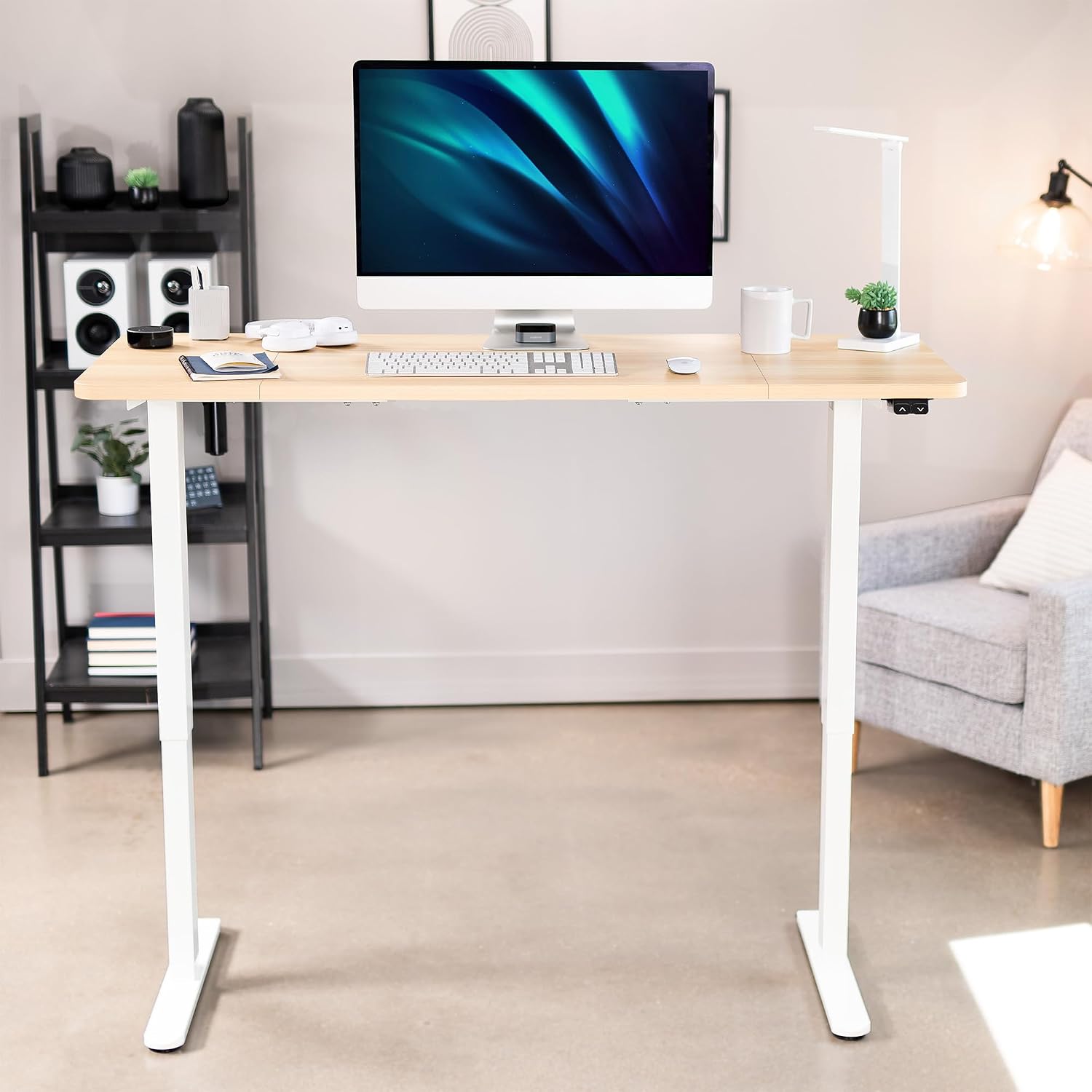 VIVO Electric 60 x 24 inch Stand Up Desk, Height Adjustable, Light Wood Top White Frame, Home and Office Furniture Sets, DESK-KIT-W06C