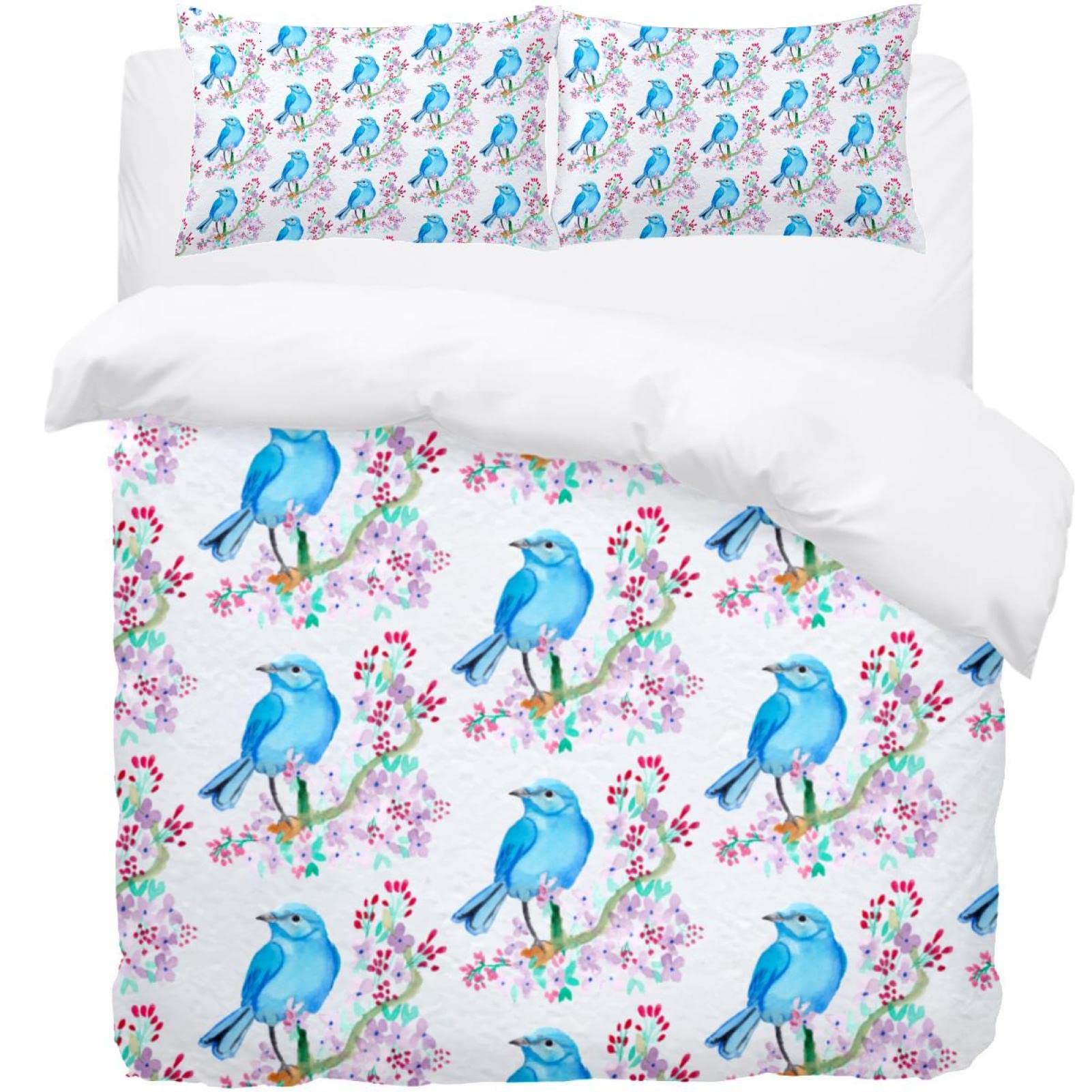 Parure de lit simple oiseau housse de couette florale 3 pièces et taies