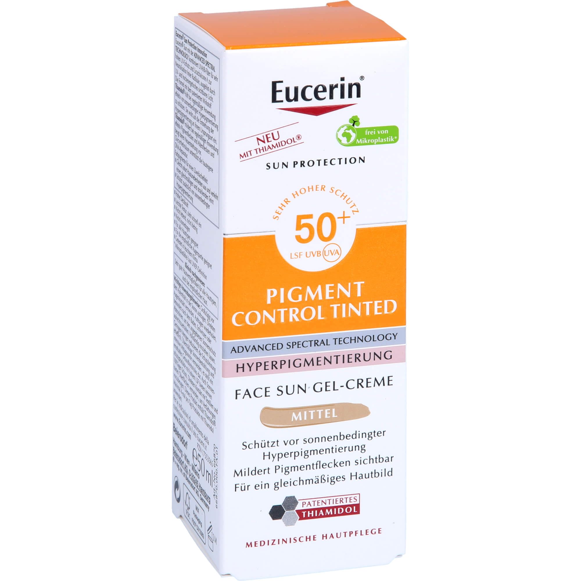 Eucerin Pigment Control Tinted Face Sun Gel-Creme LSF 50+ getönter Sonnenschutz gegen Pigmentflecken Mittel, 50 ml Kremowa