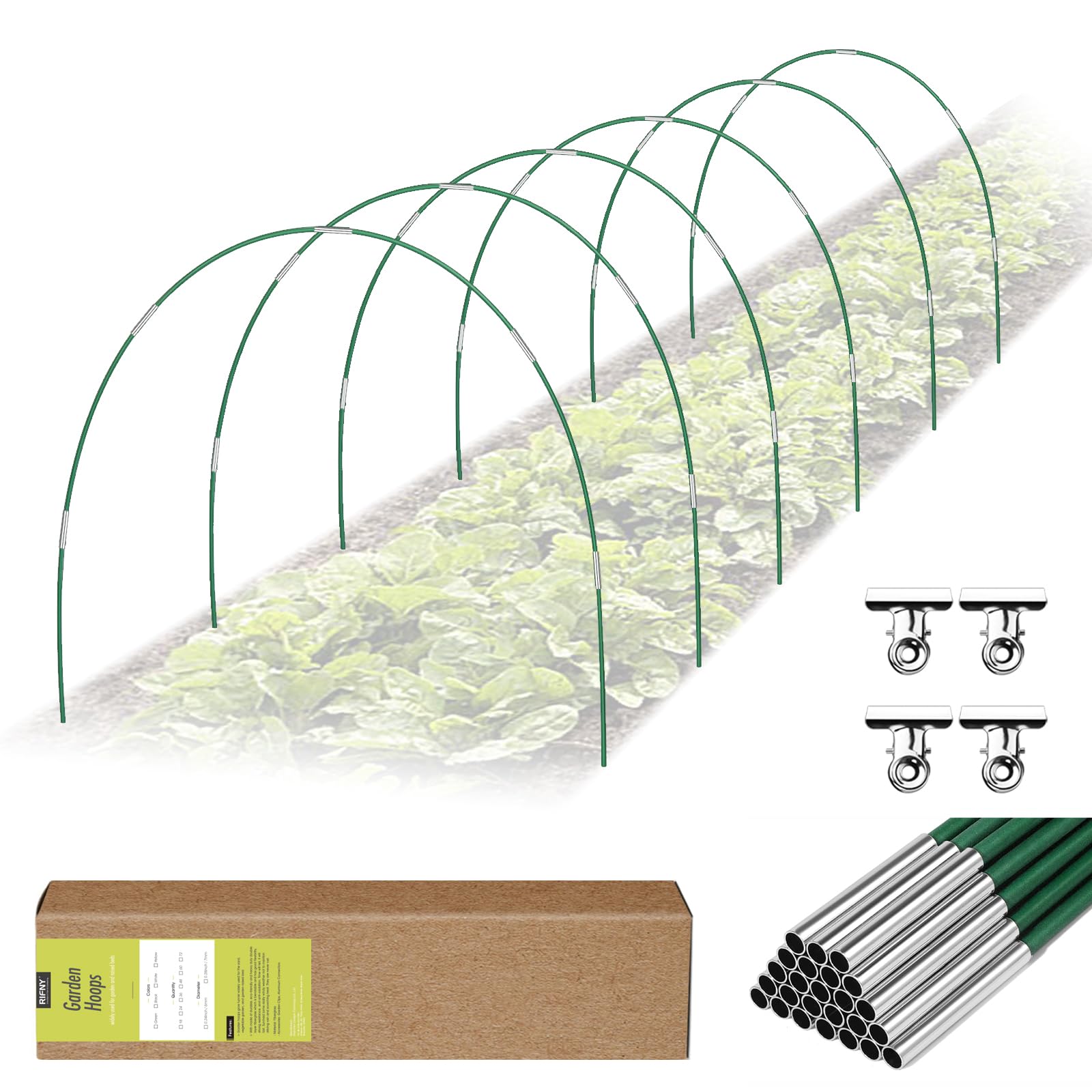 RIFNY Garden Hoops for Netting, 24PCS Garden Hoops for Raised Beds Insect Mesh Netting Tunnel Kits, Greenhouse Cloche Hoops Frame for Plant Freeze Cover (Green) — view 9