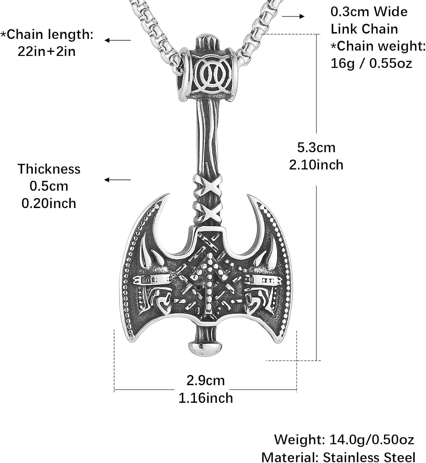 HZMAN Nordic Viking Axe Necklace for Men Warrior Stainless Steel Retro Double Axe Head Pendant Necklace Jewelry Gift - Image 6
