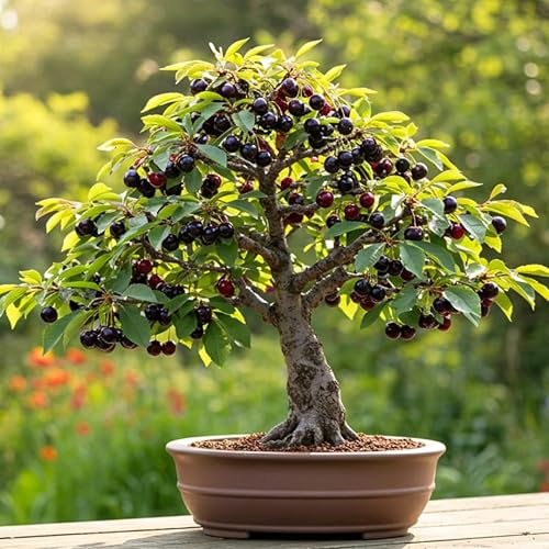 Plántula viva de árbol frutal de cerezo negro bonsái enano, Prunus serotina, ideal para el hogar y el jardín, plantar plántulas inactivas
