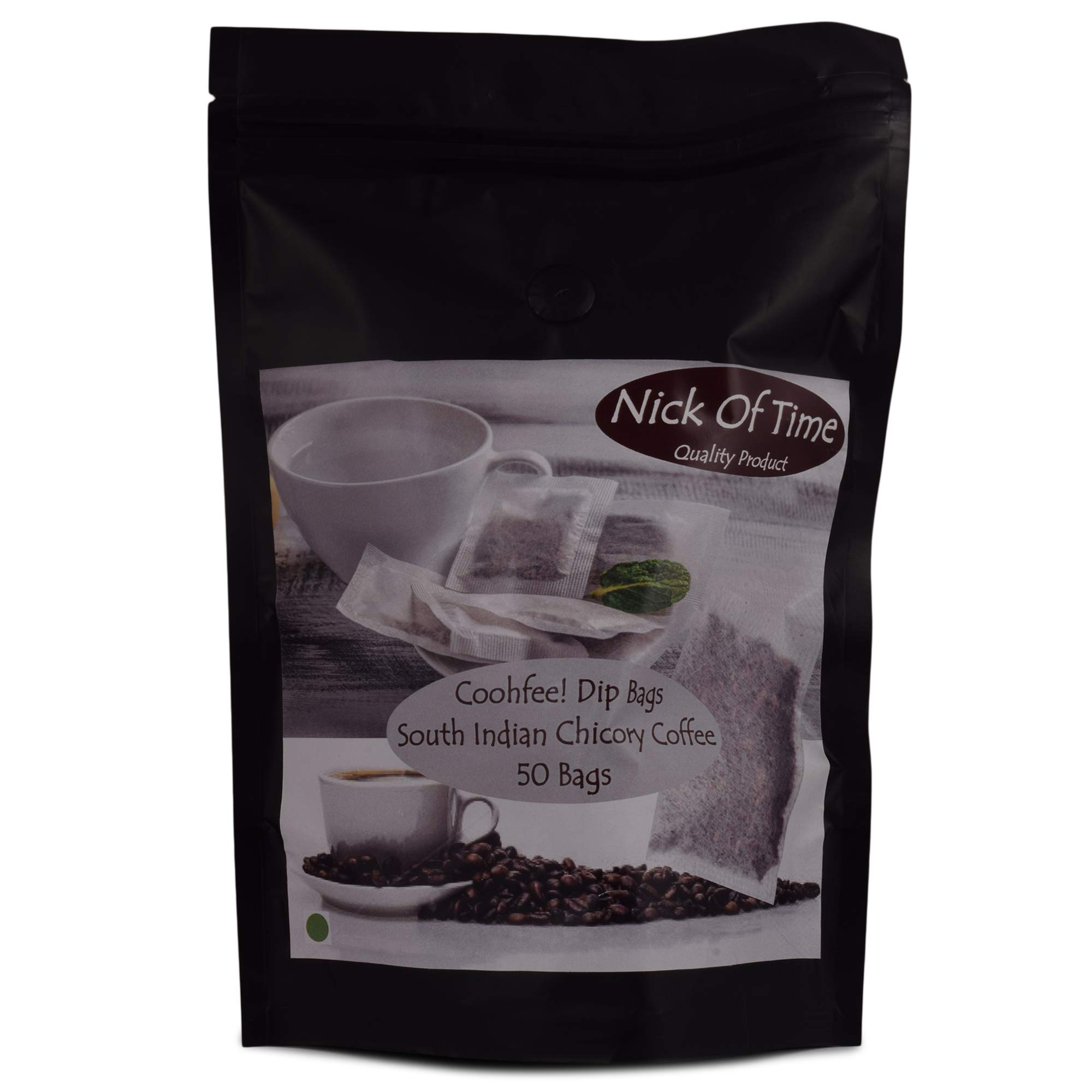 Nick of Time Chicory Blend Coffee Dip Bags | Single serve | 100% Arabica AA Grade Dark Roast | No machine required | Travel Friendly (Pack of 50)