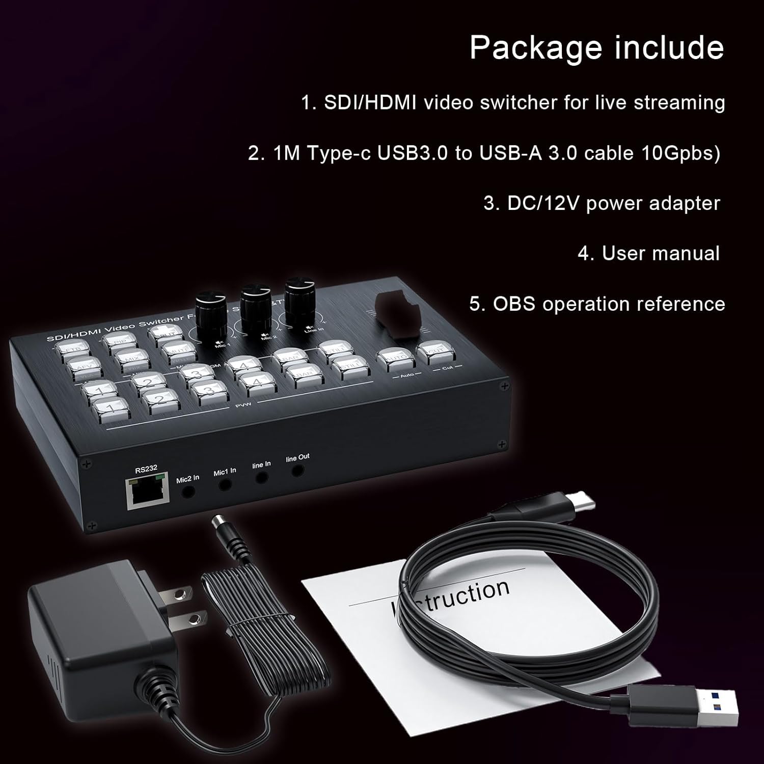 Live Streaming Video Mixer, 4 HDMI 4 Channel Input Video Switcher 2 Output HDMI Switcher, Support 1080P@60Hz, HDCP 1.4, Digital Audio Mixer Professional Streaming