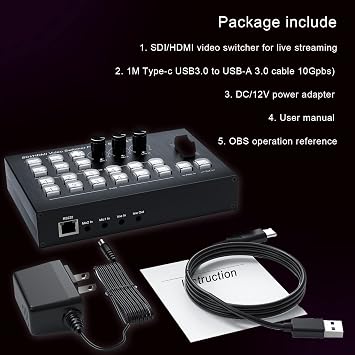 Live Streaming Video Mixer, 4 HDMI 4 Channel Input Video Switcher 2 Output HDMI Switcher, Support 1080P@60Hz, HDCP 1.4, Digital Audio Mixer Professional Streaming