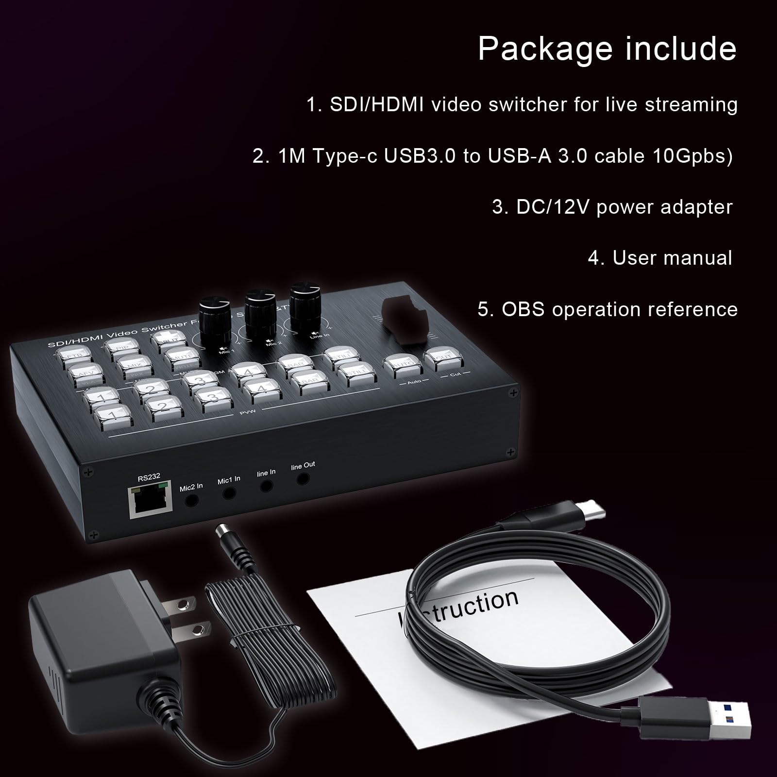 Live Streaming Video Mixer, 4 HDMI 4 Channel Input Video Switcher 2 Output HDMI Switcher, Support 1080P@60Hz, HDCP 1.4, Digital Audio Mixer Professional Streaming